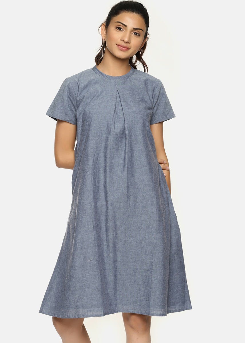Back Tie-Up Detail Denim A-Line Dress