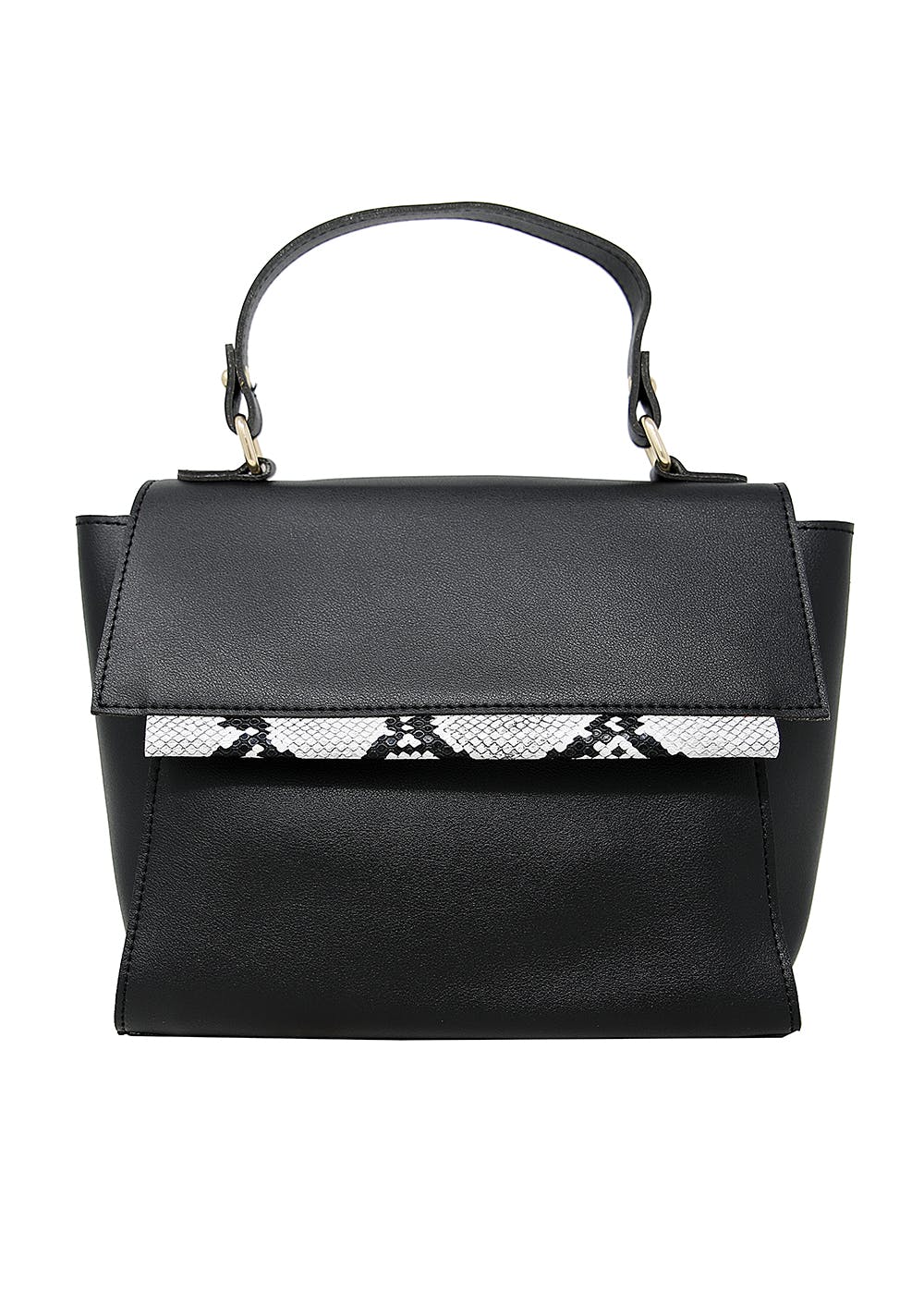 Textured Flap Patch Detail Solid Handbag - Black