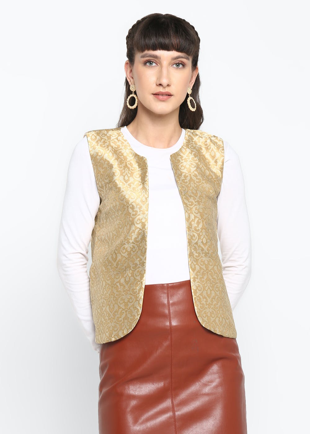 Get Self Design Floral Golden Jacket at ₹ 849 LBB Shop