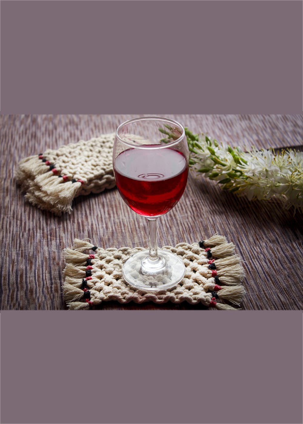 La Vie En Rose - Handmade Off-White Macramé Coasters (Set Of 4)
