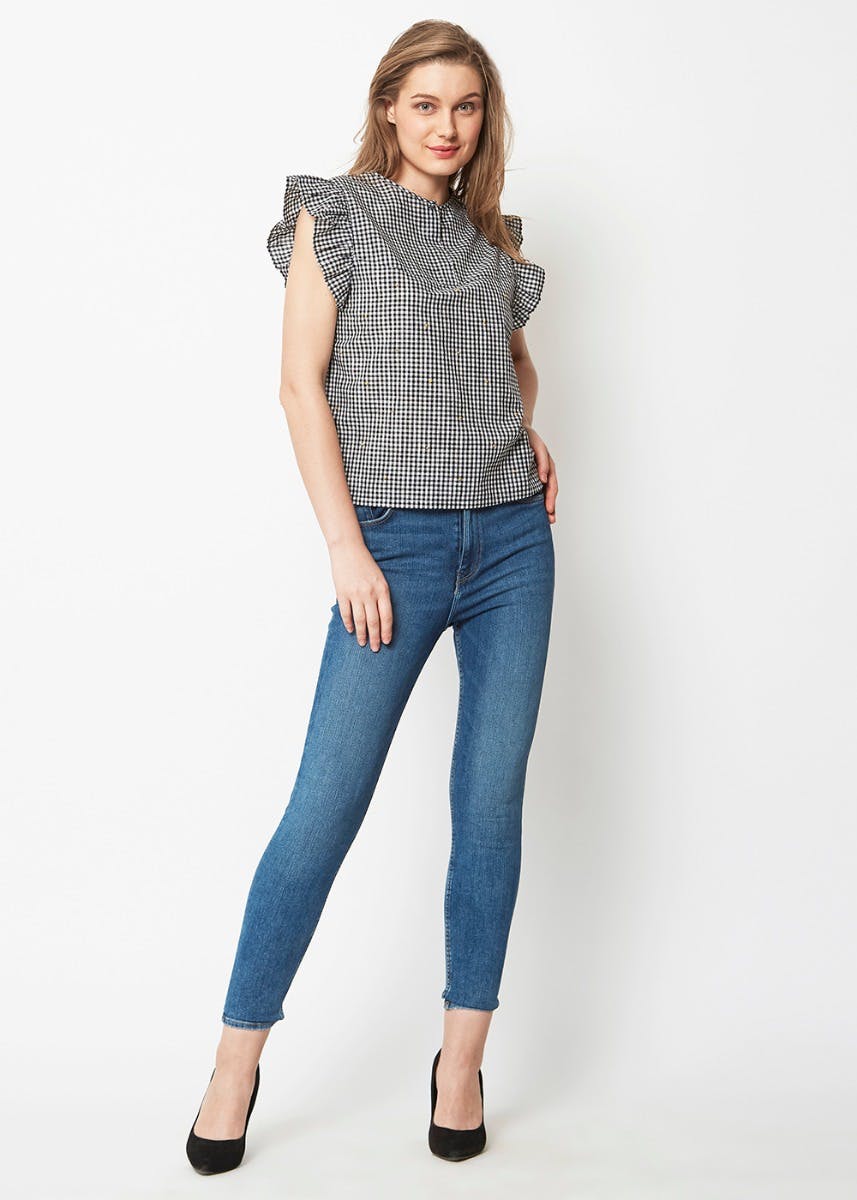 Get Frill Sleeves Gingham Top at ₹ 1444 