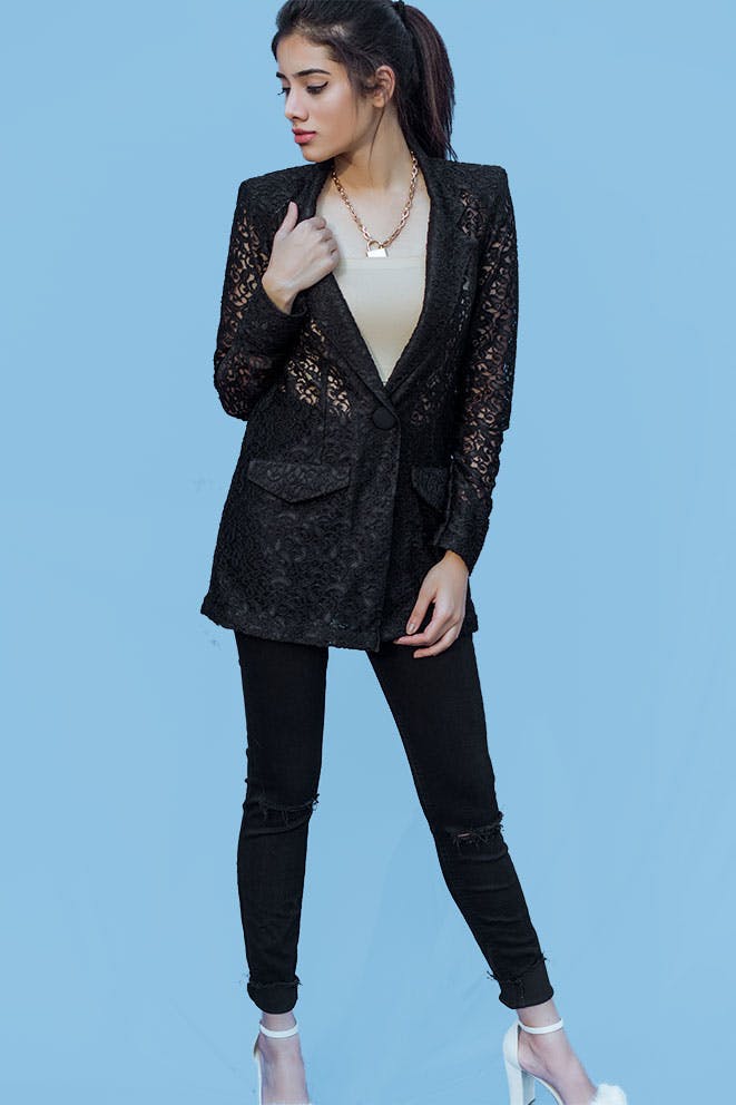 ladies black lace jacket