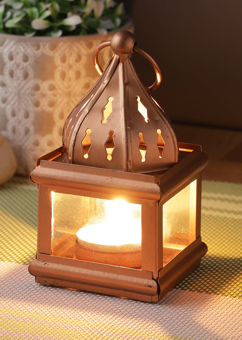 Golden Textured Table Moroccan Lantern - Set of 2