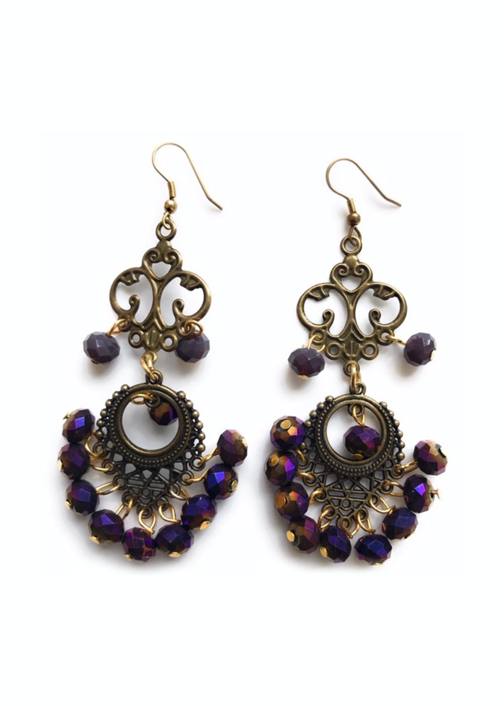 Purple Glass Drop Chandelier Earrings