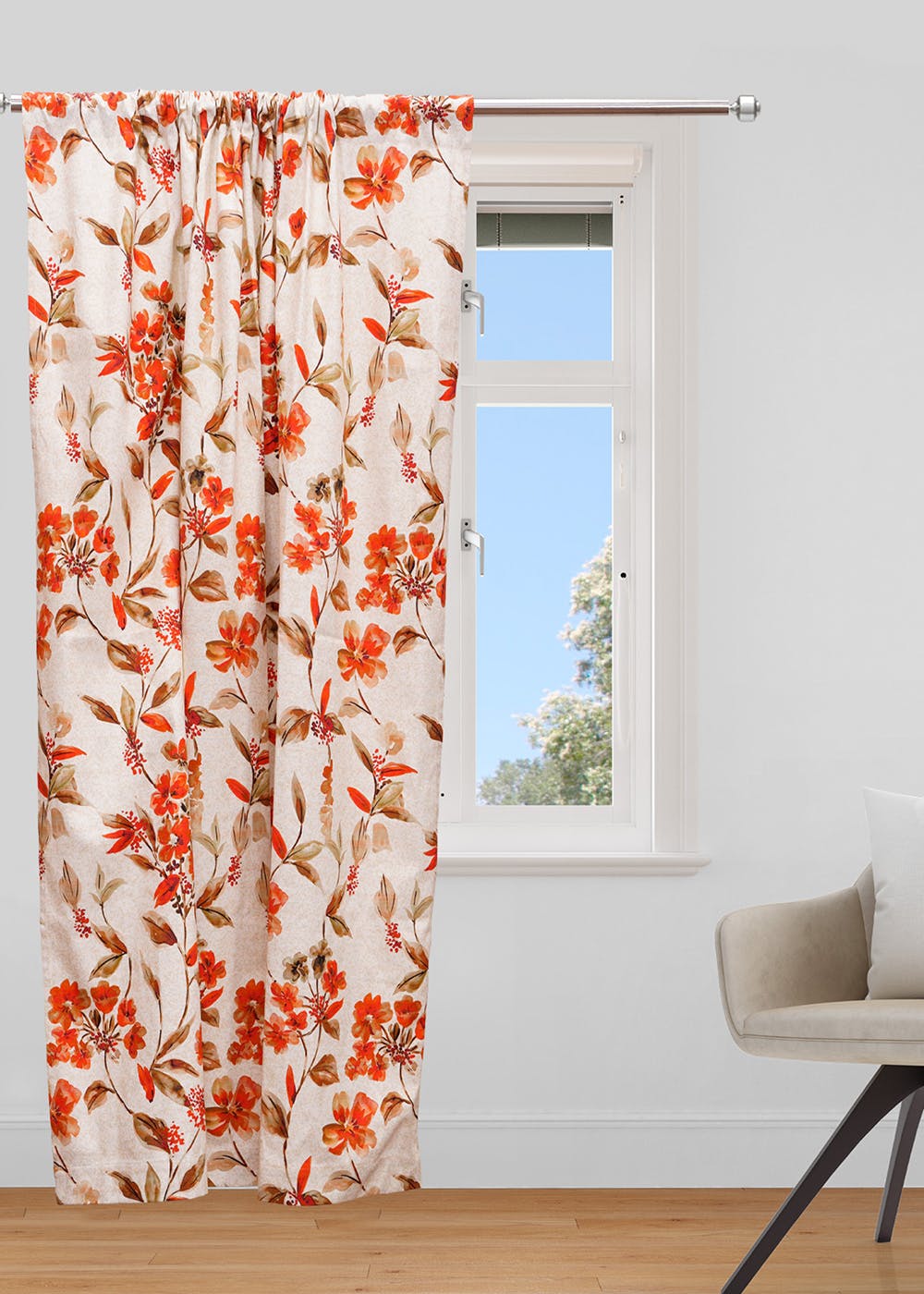 Get Bright Orange Floral Printed Door Curtain at ₹ 899 LBB Shop