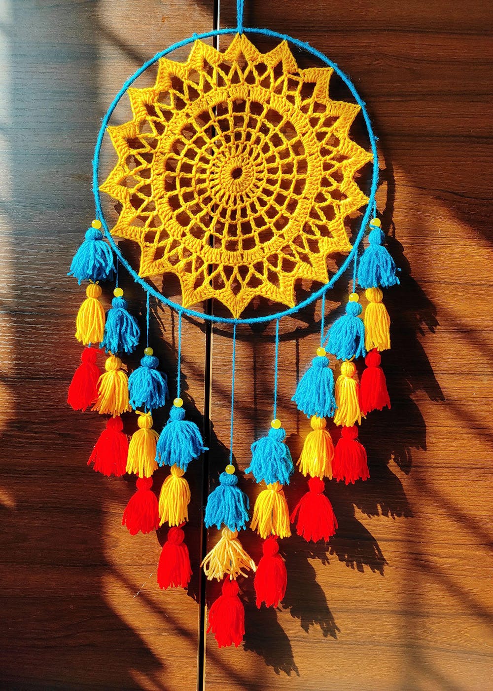 Get Handmade Crochet Yellow, Blue and Red Dream Catcher at ₹ 990 ...
