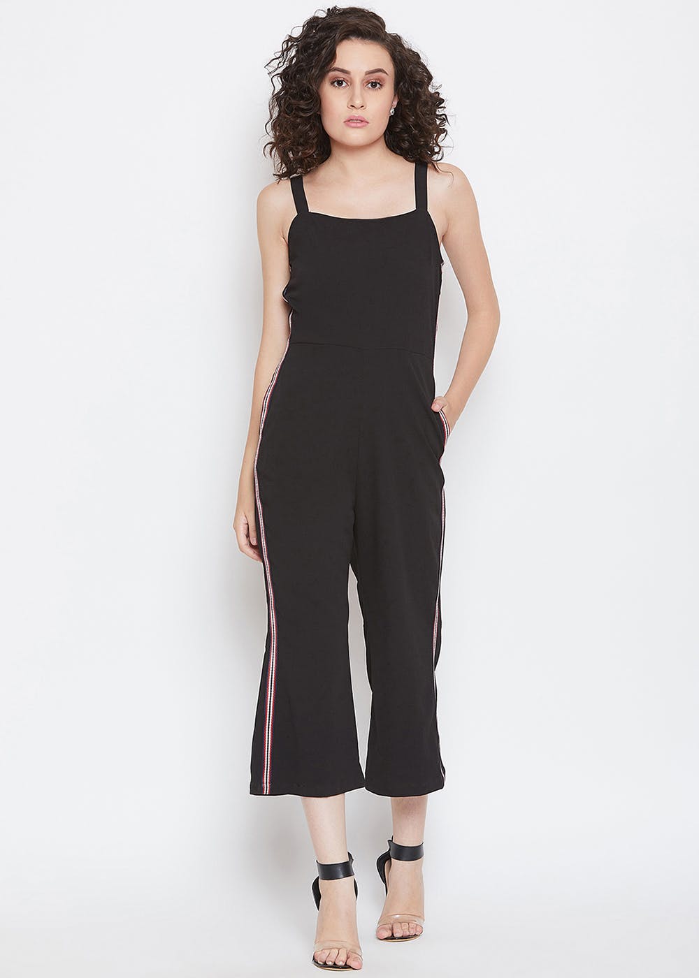 Get Side Panel Stripe Detail Solid Strappy Jumpsuit at ₹ 1019 | LBB Shop