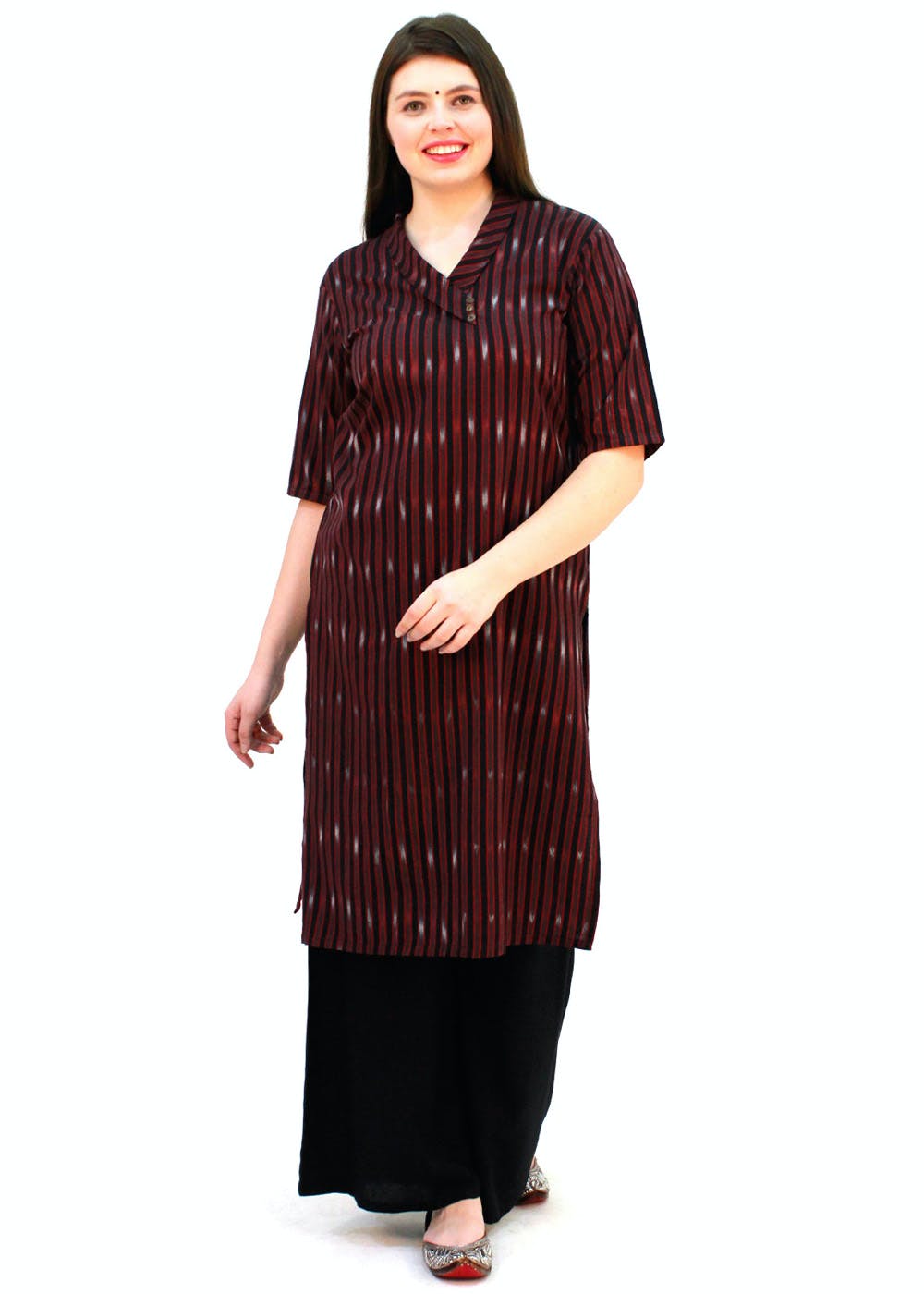 Ikat straight kurta fuchia