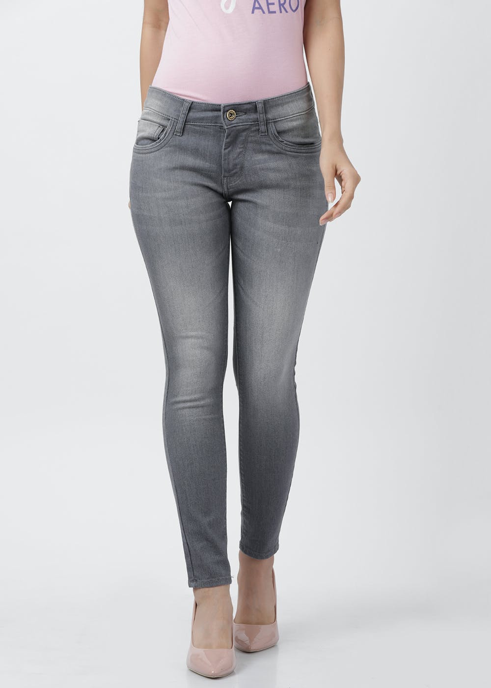 Skinny Fit Grey Denim Washed Jeans