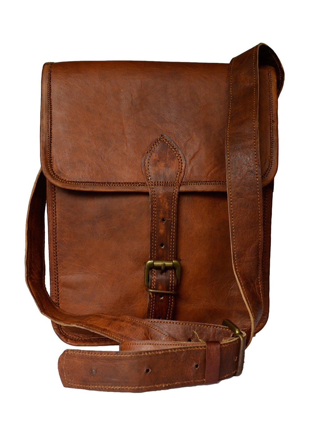 Get Buckle Lock Detail Brown Textured Messenger Bag- 13 Inches at ...