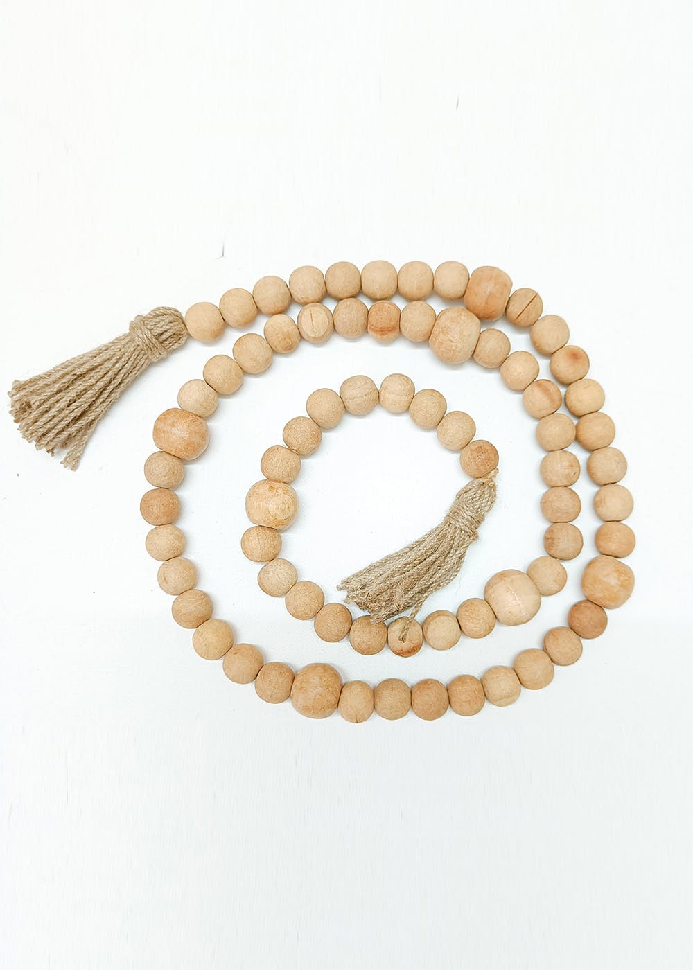 Wood Beads Garland with Jute Tassels Curtain Ties (Length: 60 inches)
