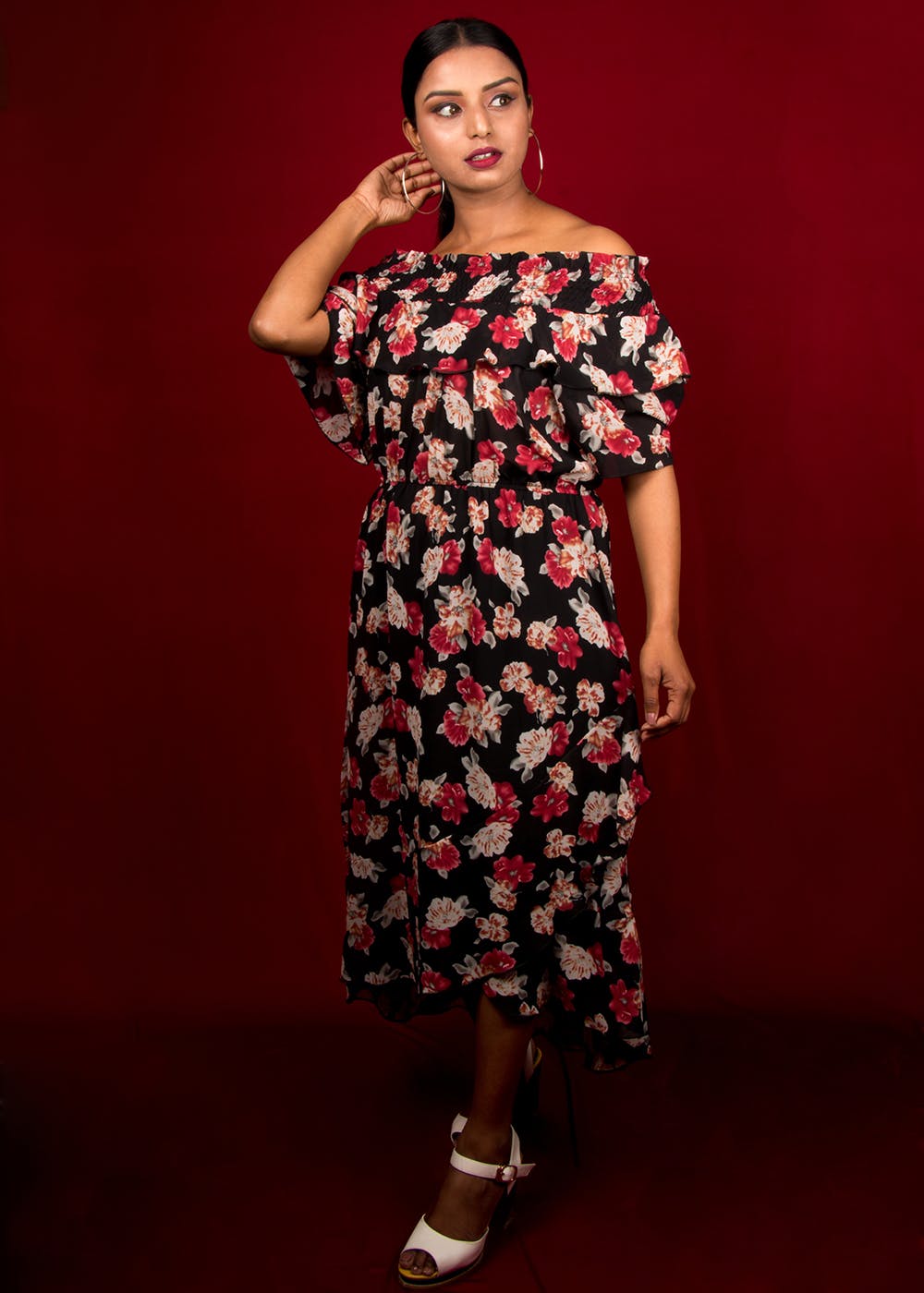 Get Georgette Off Shoulder Floral Printed Dress-Freesize at ₹ 1349 ...
