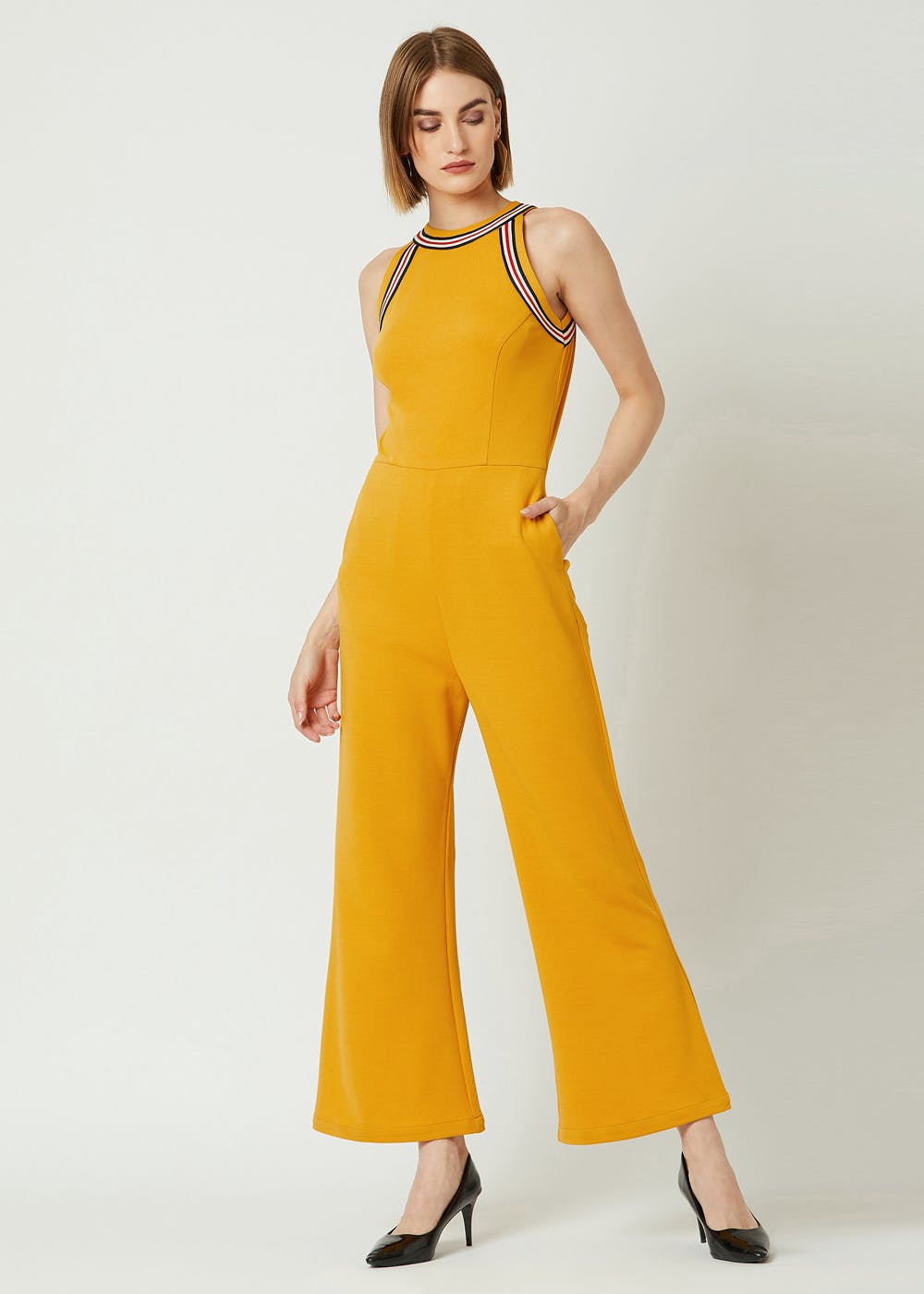 Get Striped Patch Detail Yellow Jumpsuit at ₹ 1169 | LBB Shop