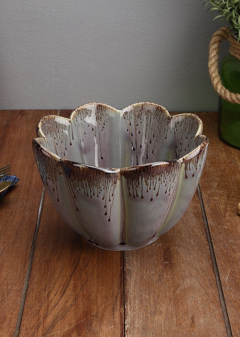 Brown Flower Ceramic Stoneware Bowl