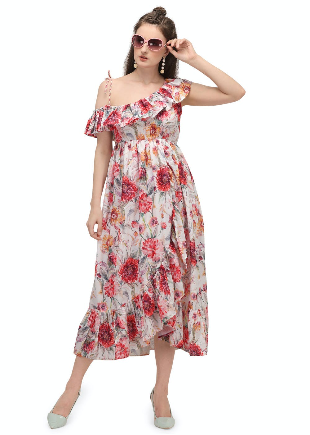 one shoulder floral cocktail dress