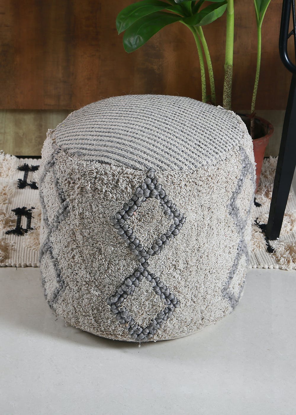 Ottoman Poufs In White & Grey -18 Inches