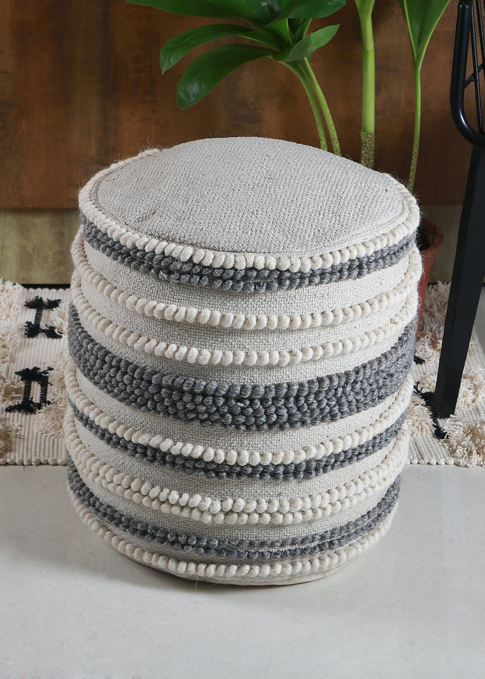Get Ottoman Poufs in grey and white cotton 20 inches at ₹ 8333 LBB Shop