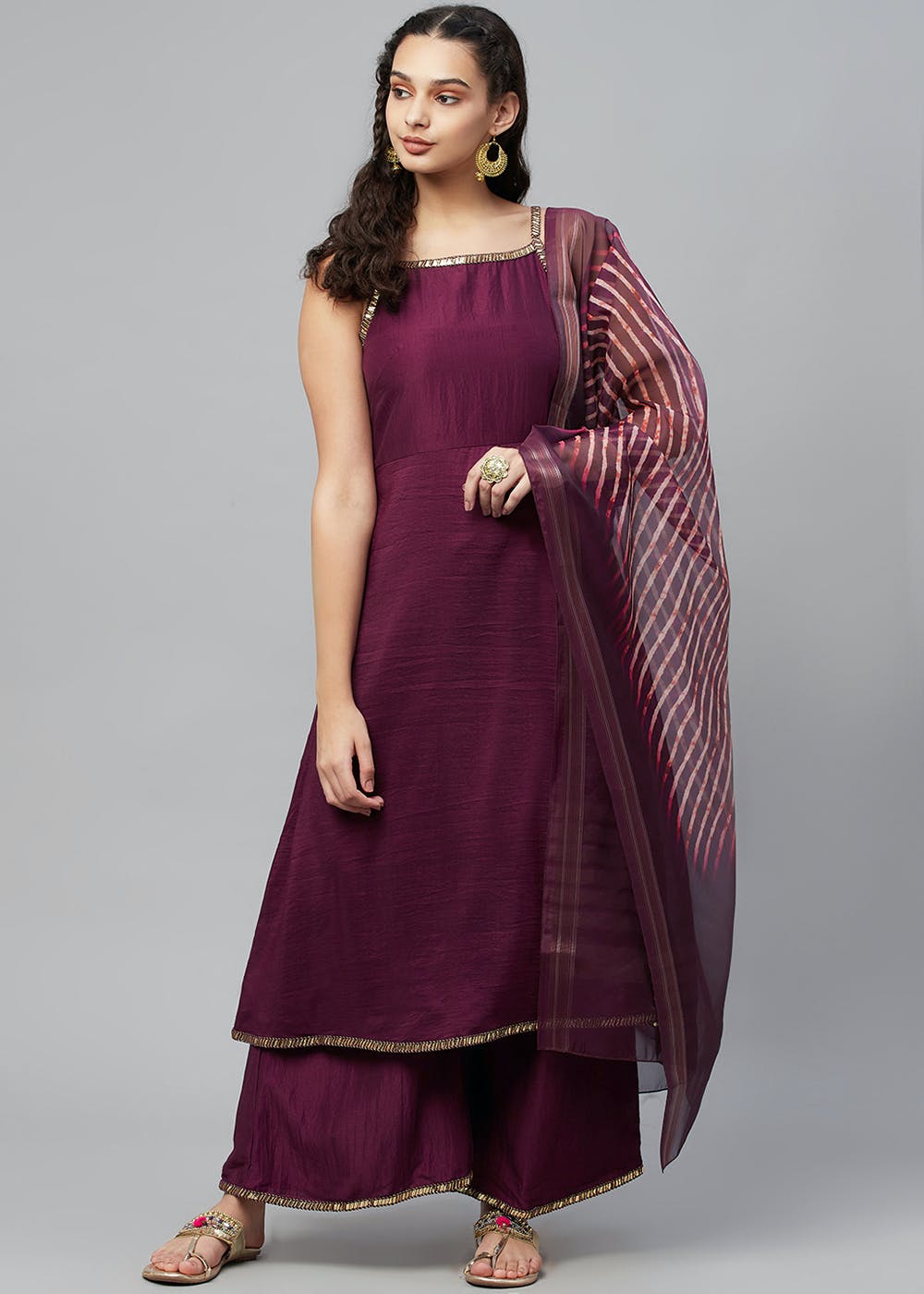 RFSS1408 - mull cotton embroided kurta with palazzo and dupatta