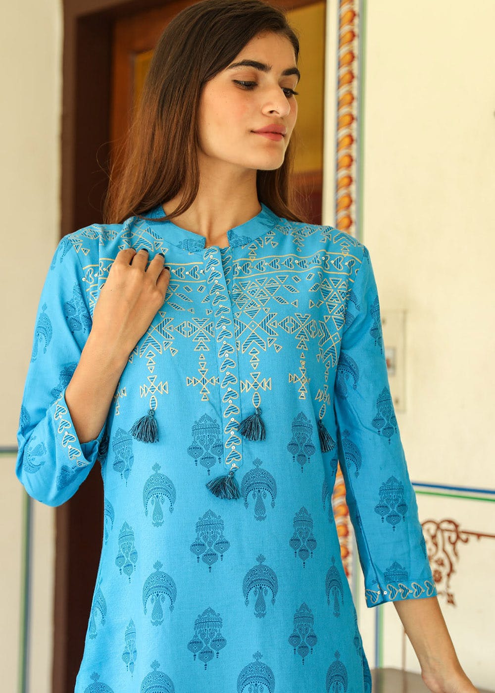 Buy Frocks & Dresses Ethnic Wear Gota Patti Embroidery Chanderi Party wear  Frock - Teal Clothing for Girl Jollee
