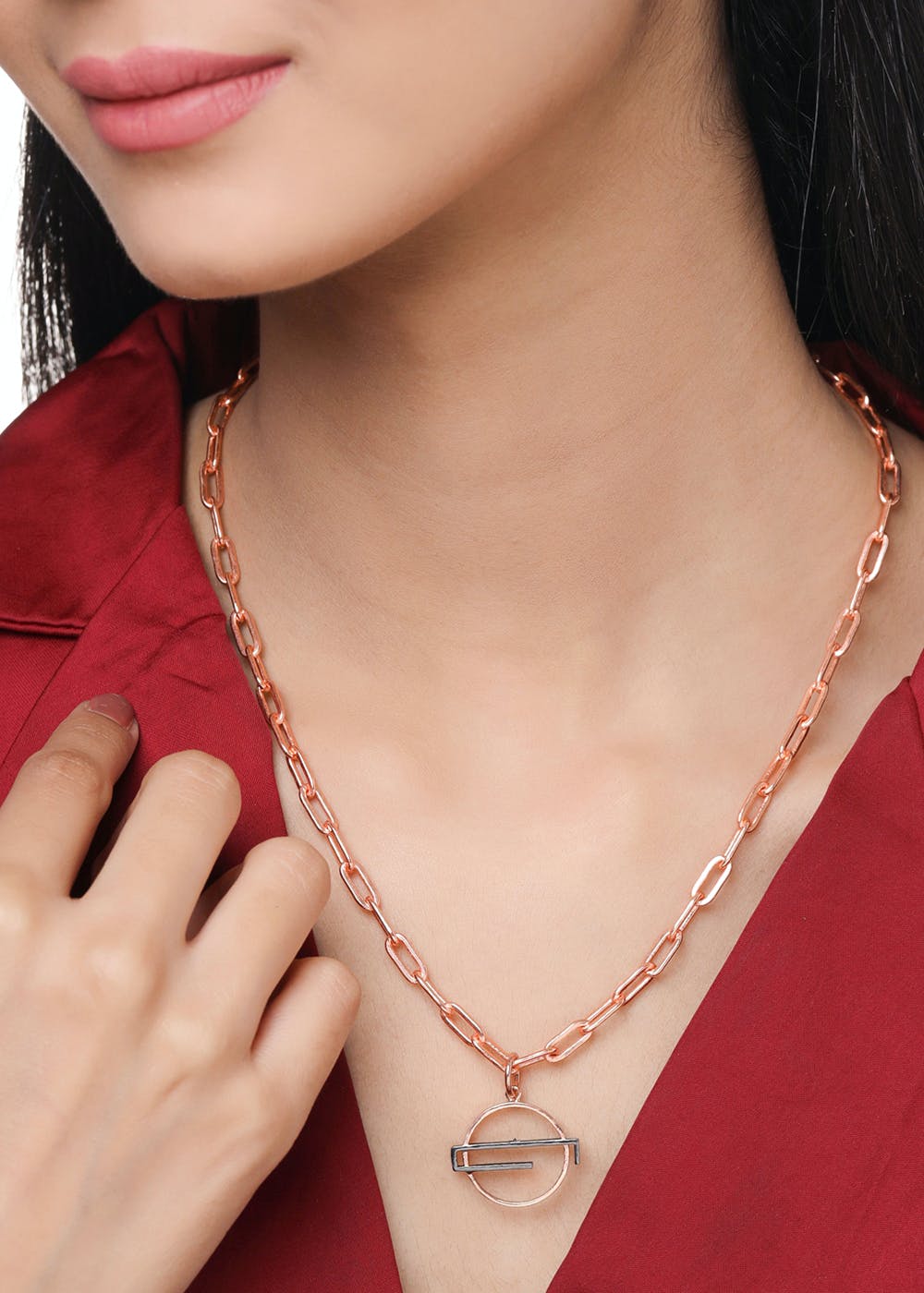 Get Rose Gold And Black Abstract Design Pendent Necklace at ₹ 1500