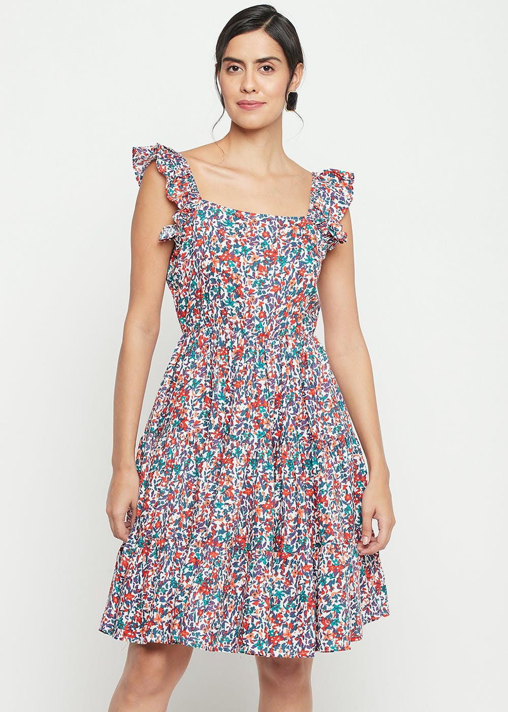 Get Floral Printed Square Neck Tiered Dress at ₹ 1956 | LBB Shop