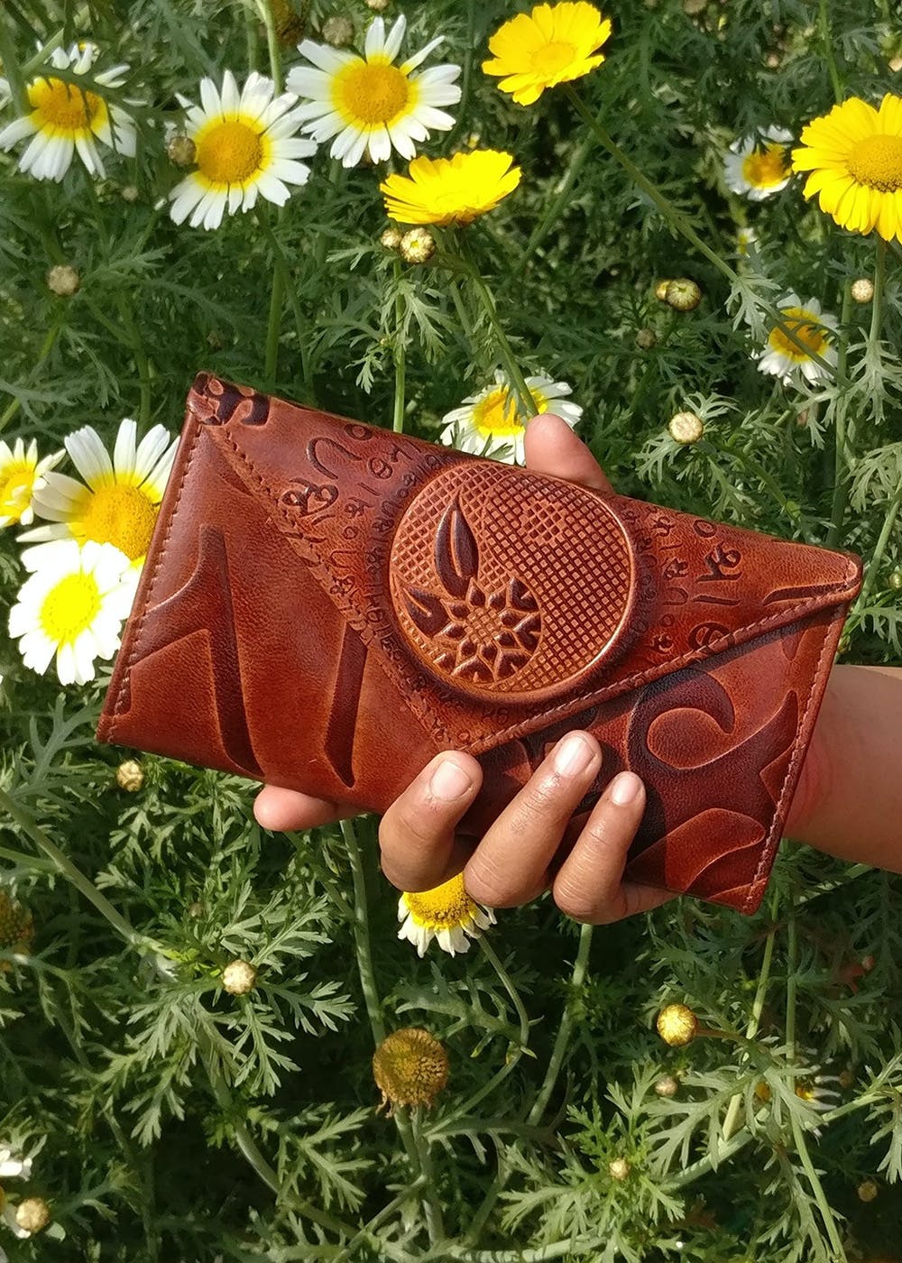 Mobile Friendly Leather Wallet with Yin Yang Symbol