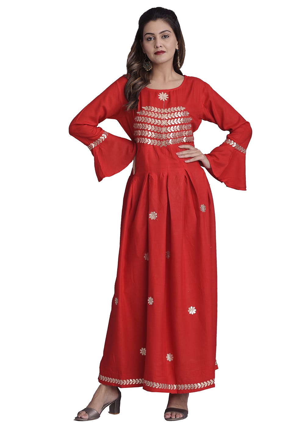 Get Red Embroidered Bell Sleeve Kurta at ₹ 849 LBB Shop