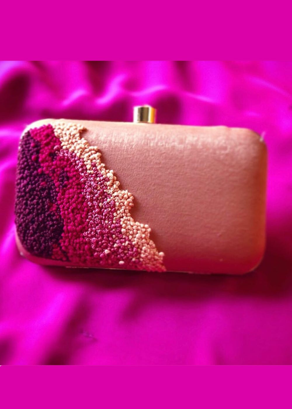 CARROT PINK silk wedding clutch bride purse | beautiful zardosi sequin  multi thread embroidery woman clutch