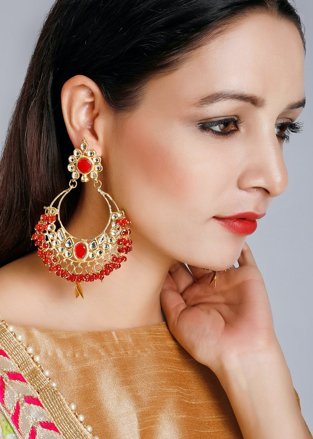 Ruby Polki earrings/Kundan earrings /Dull Antique gold Chandbali/ Indi |  Erajewels