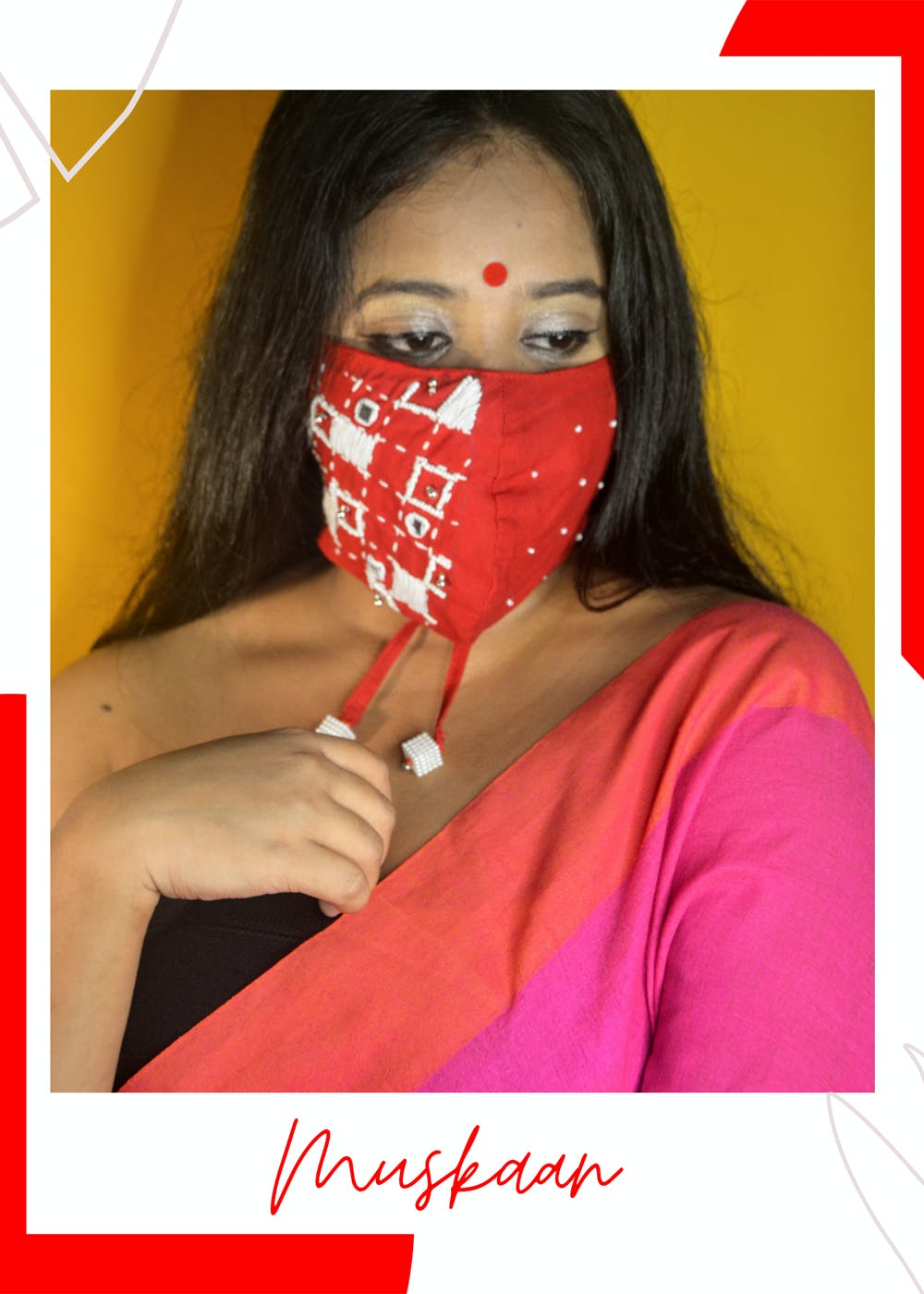 Muskaan Red Embroidered Face Mask