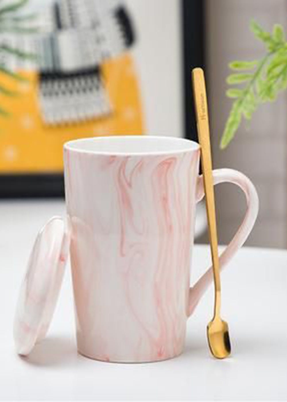 Get Coffee Mug with Lid and Spoon - Marble Print at ₹ 600 | LBB Shop