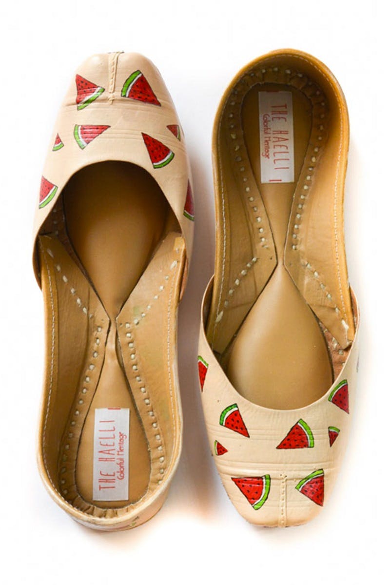 Watermelon Hand-Painted Leather Juttis