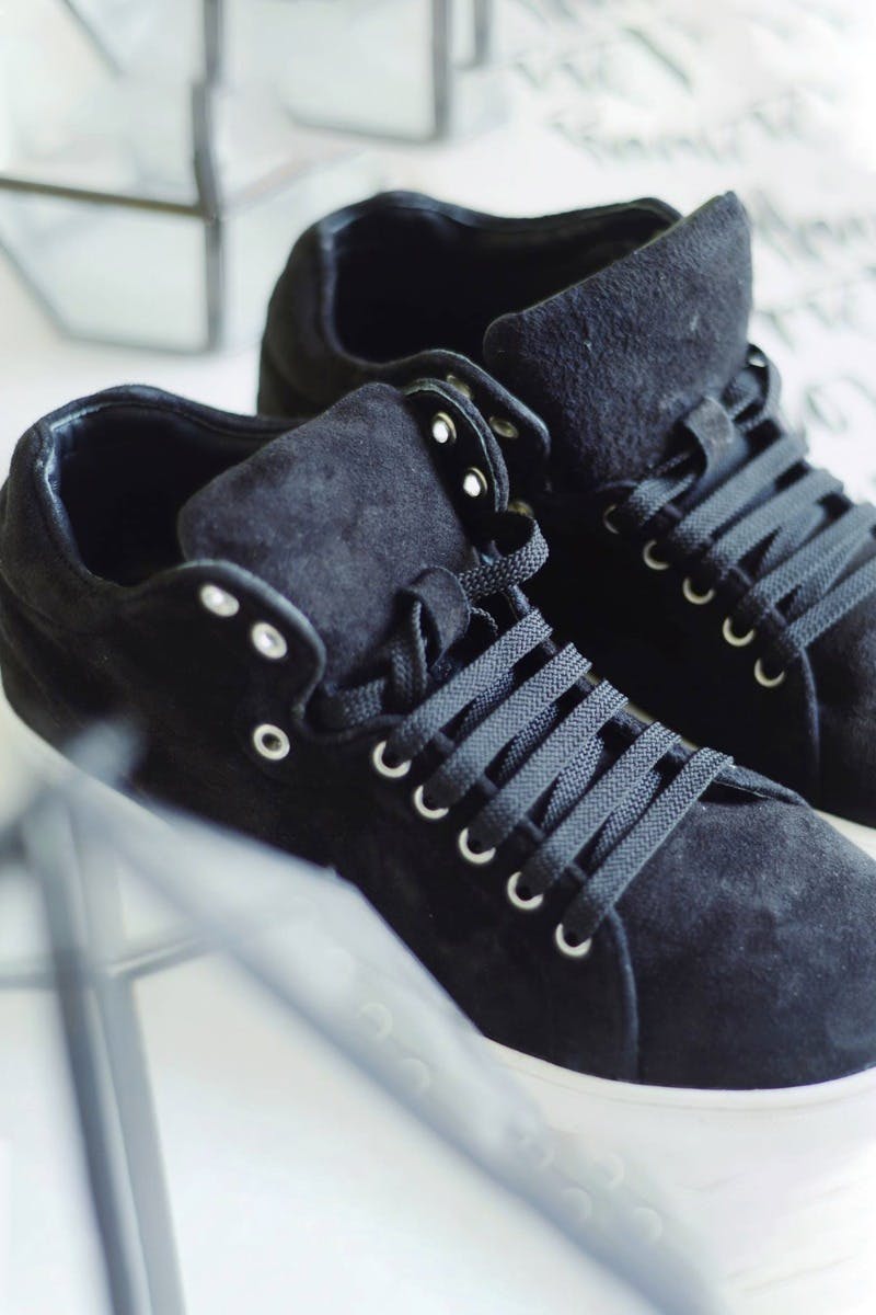 Slide High Top Sneaker Black Leather Studs
