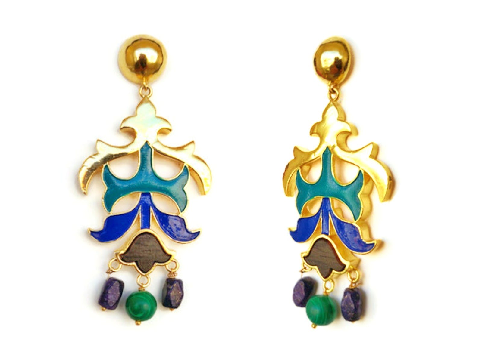 Dark blue Lapis Gold plated jhumka beaded handmade earrings at 2950   Azilaa