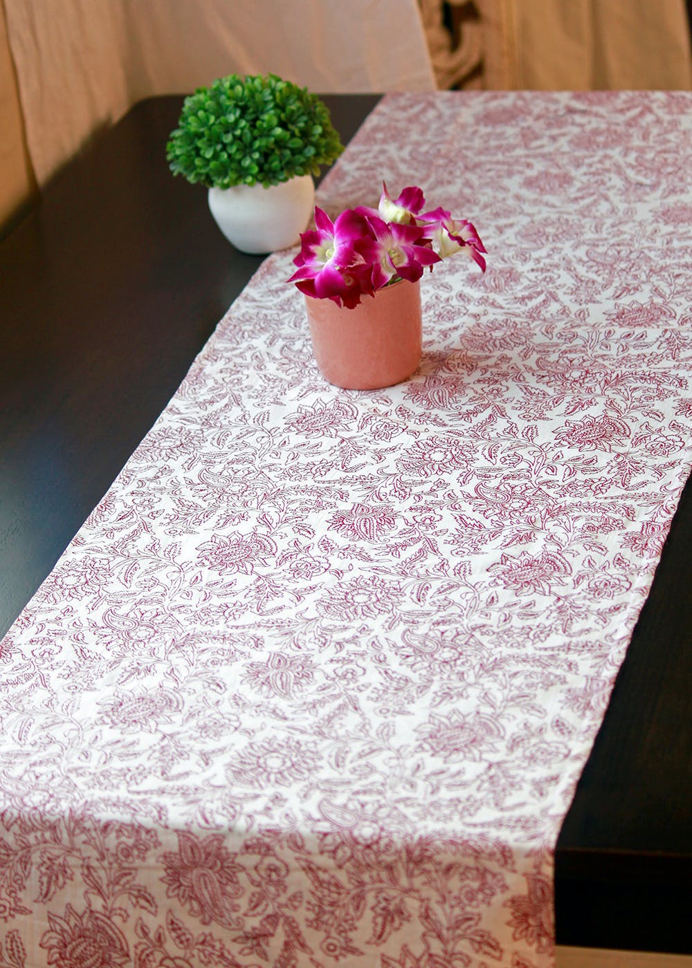 Mystique Floral Purple Cotton Table Runner