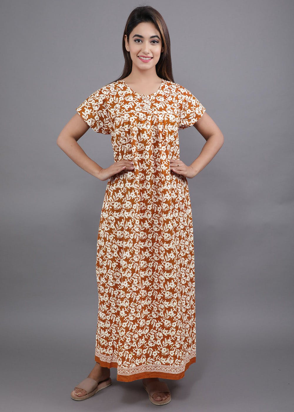 Get Fern Screen Printed Round Neck Nighty At 510 Lbb Shop