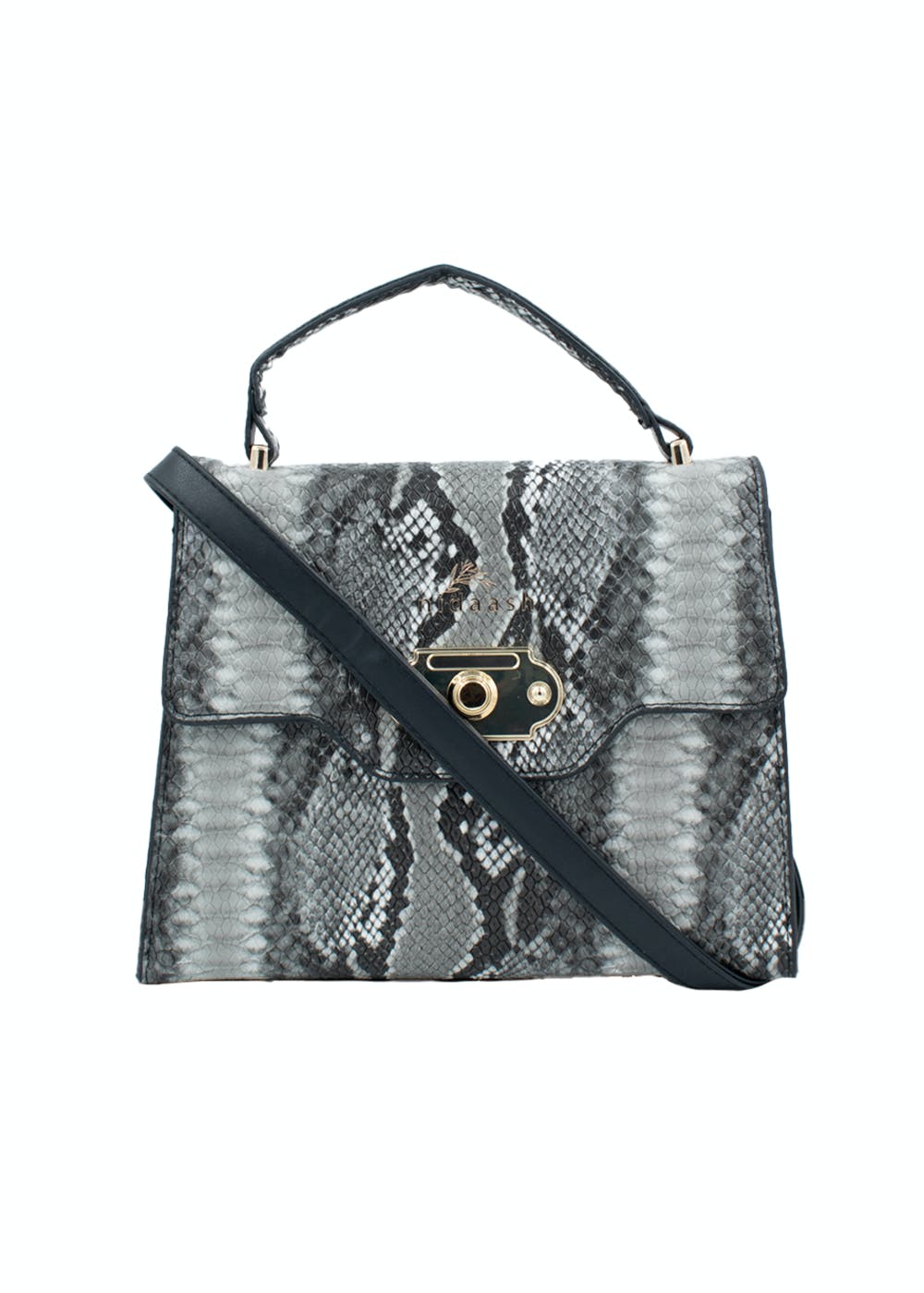 Snake Print Satchel Bag - Black