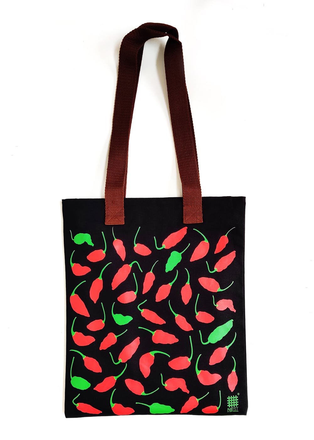 Red Chilli Graphic Contrast Handles Tote - Black