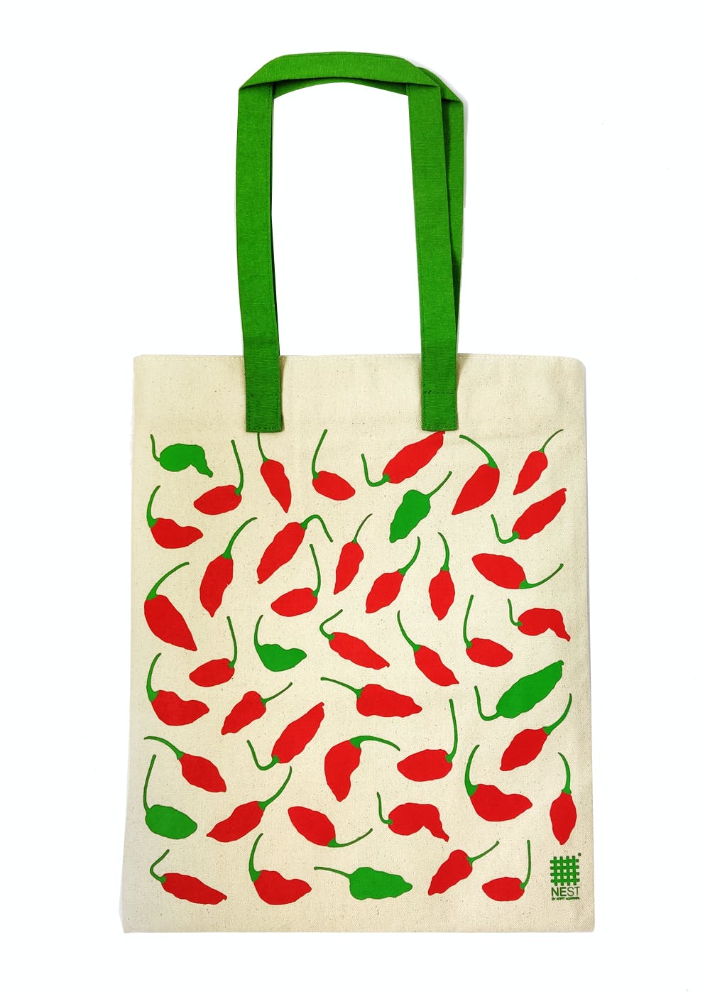 Red Chilli Graphic Contrast Handles Tote - Beige
