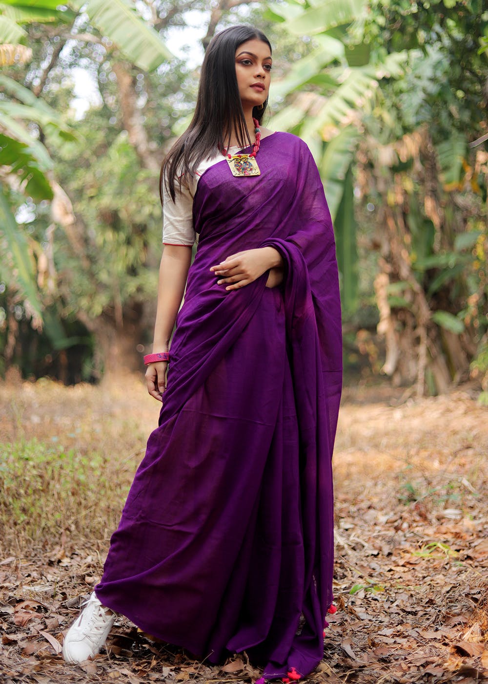 Multicoloured Tassel Detail Purple Handloom Saree