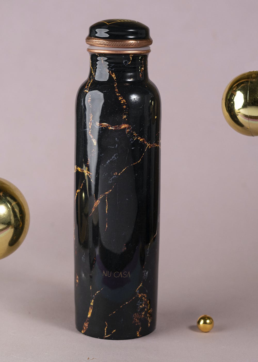 Black Gold Marble Print Pure Copper Bottle