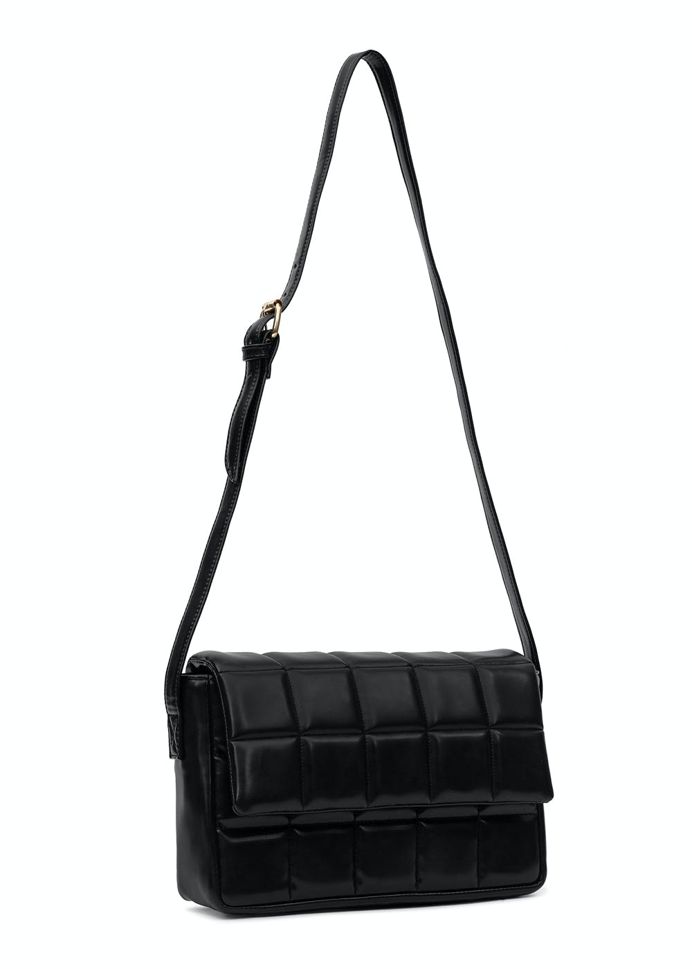 Black Designer Strap Quilted Crossbody Faux Leather Bag – U defined boutique