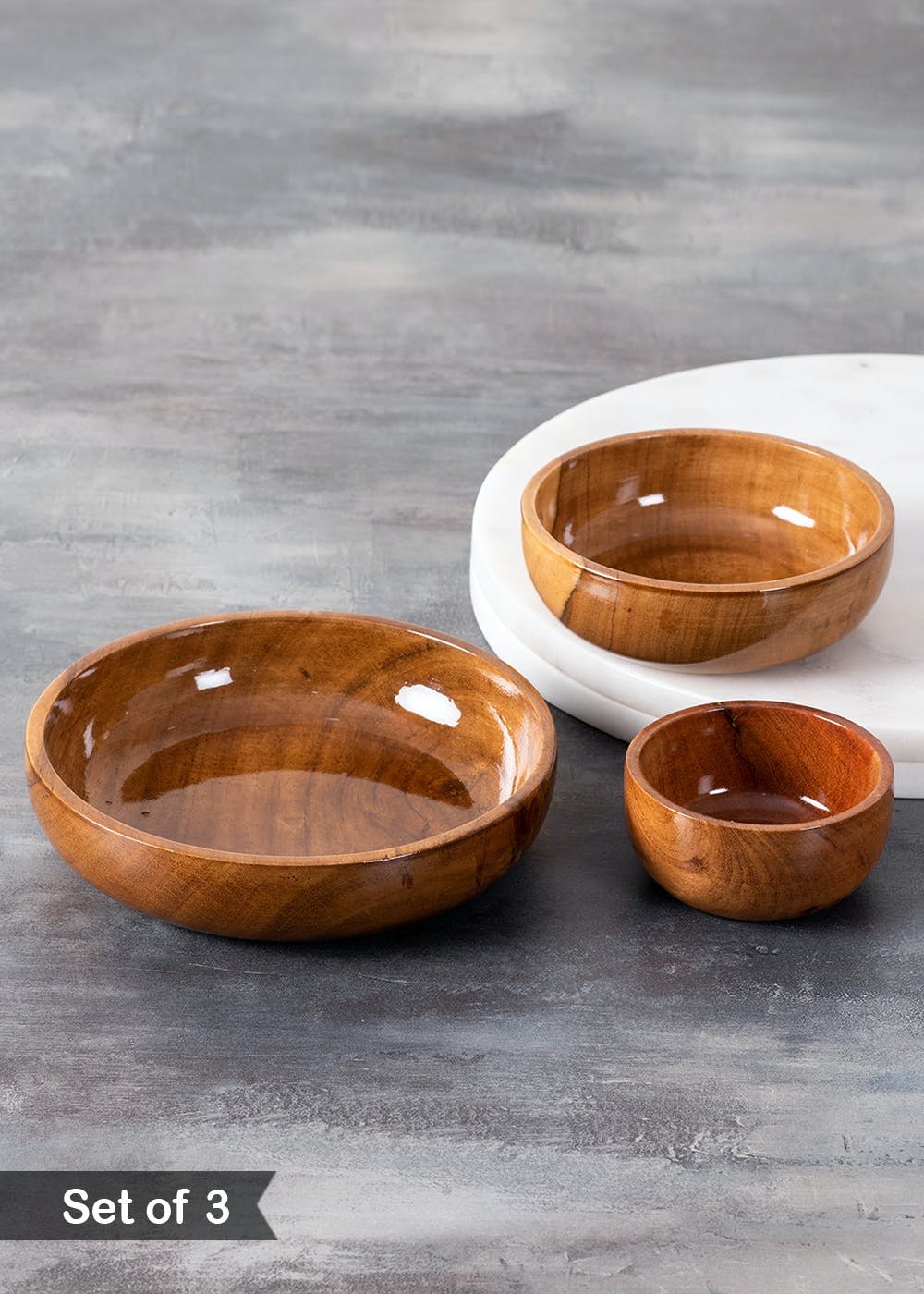 Wooden Set Of 3 Brown Serving Bowl For Kitchen And Dining