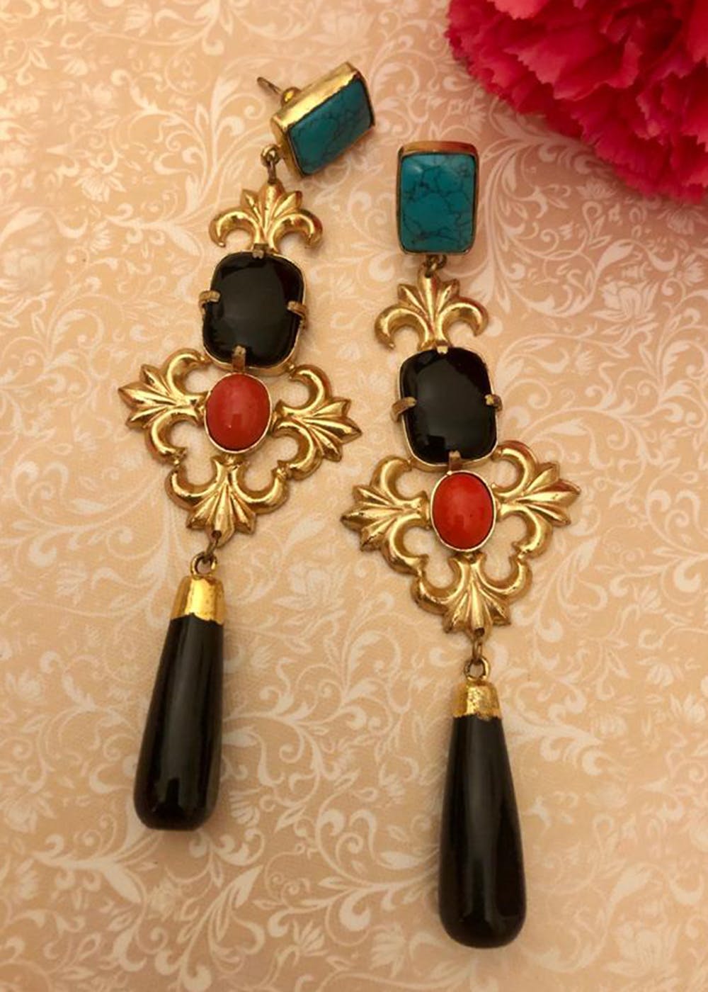 Gold Finish Black Stone & Pearl Chandbali Earrings Design by Johori at  Pernia's Pop Up Shop 2024