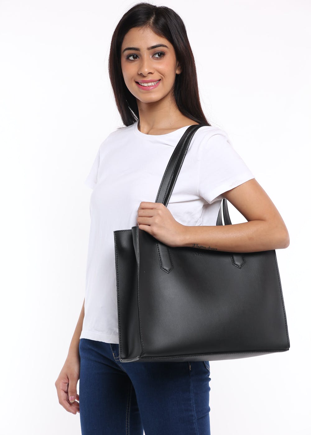 Basic Solid Everyday Zipped Tote - Black