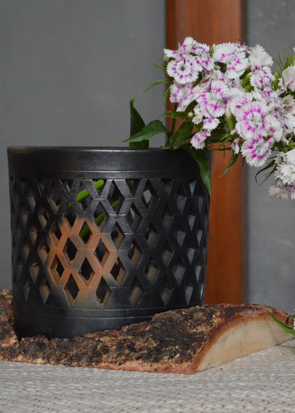 Get Terracotta & Wooden Bark Planter / Candle Holder at ₹ 1650 LBB Shop