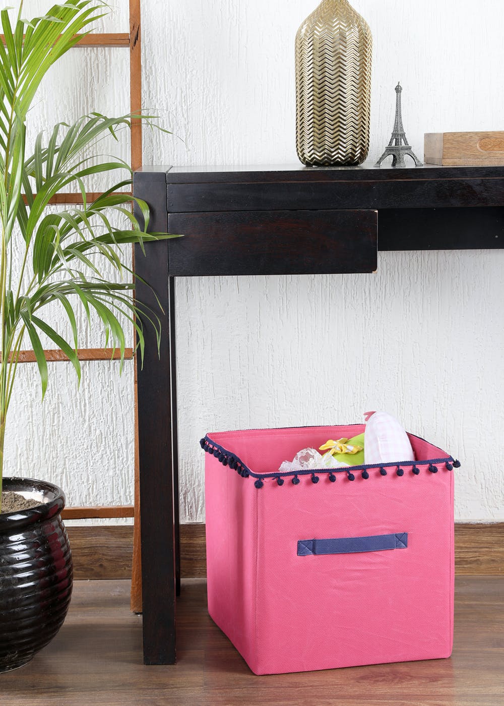 Get Pink Pom Pom Foldable Storage Cube at ₹ 449 LBB Shop