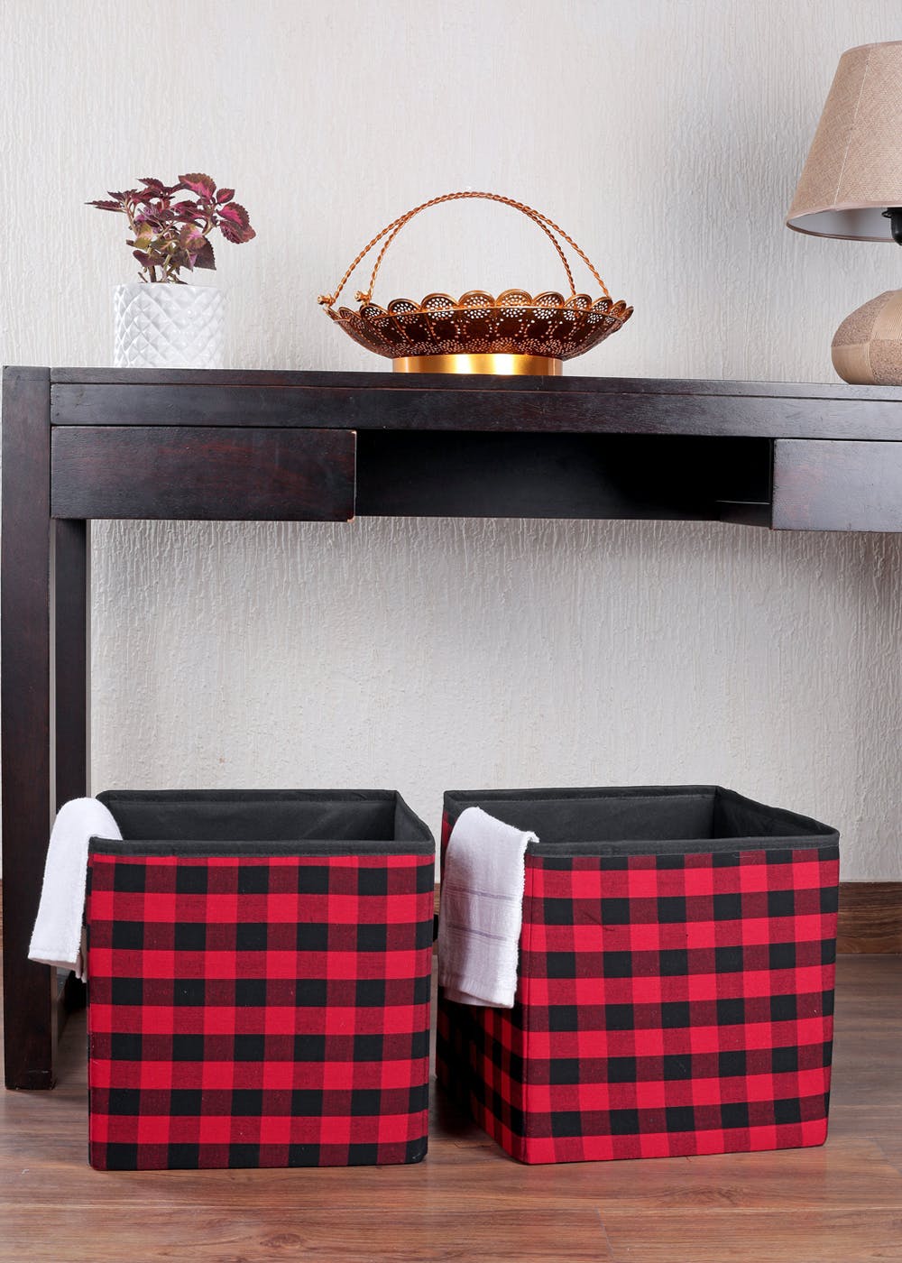 Get Red Check Set Of 2 Storage Cube at ₹ 699 LBB Shop