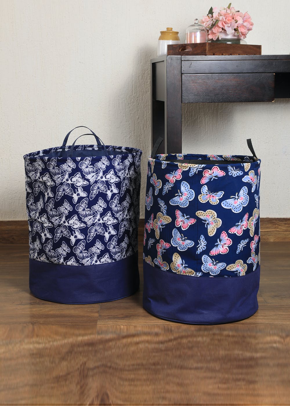 Get Navy Butterfly Printed Laundry Hamper Set Of 2 At 599 LBB Shop   Org 1644a 