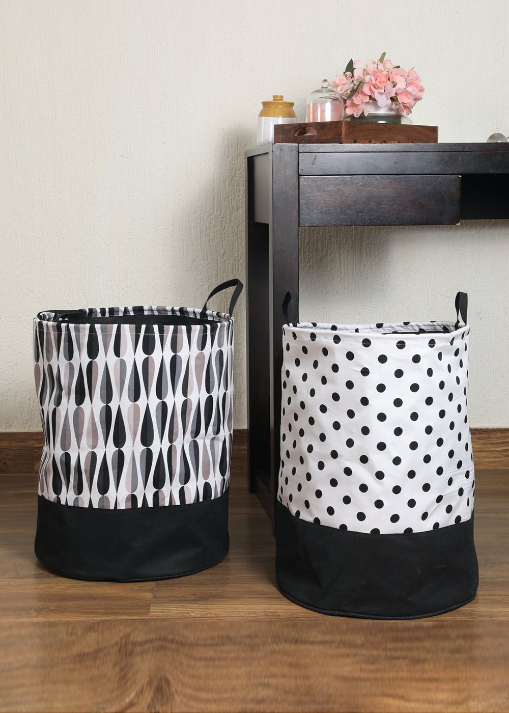 Get Black & White Round Laundry Hamper Set of 2 at ₹ 599 LBB Shop